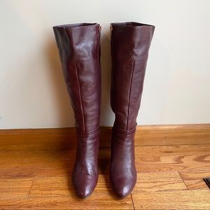 Burgundy Leather Knee High Heeled Boots (Used)